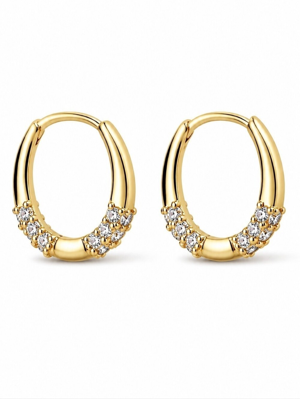 Gold Crystal Accent Huggie Hoop Earrings CZ Pave Gold Plated - Women Jewelry